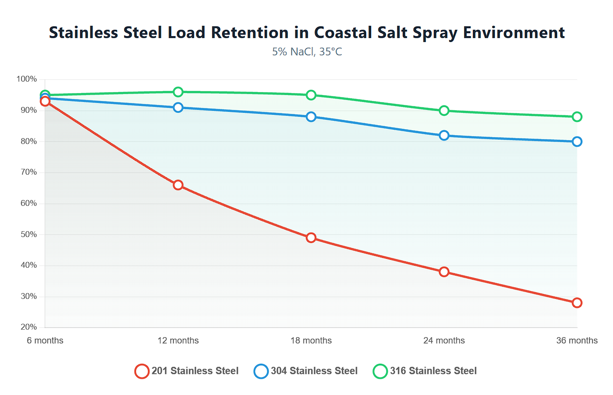 stainless steel load retention in a coastal salt spray environment